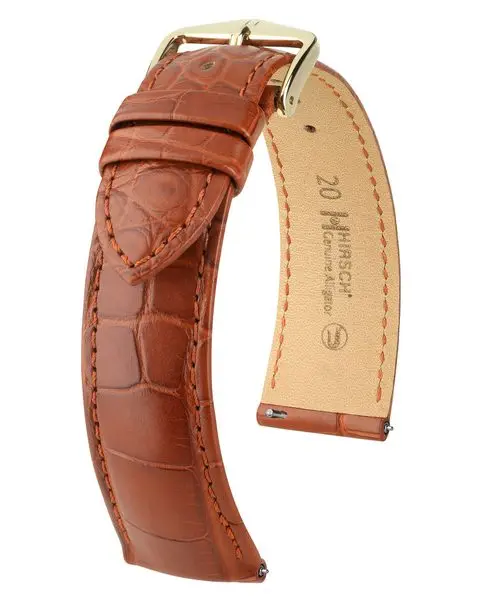 Řemínek Hirsch Genuine Alligator - zlatohnědý, mat -
