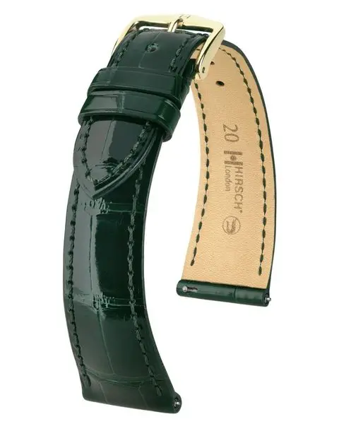Řemínek Hirsch London Alligator - tmavě zelený, lesk