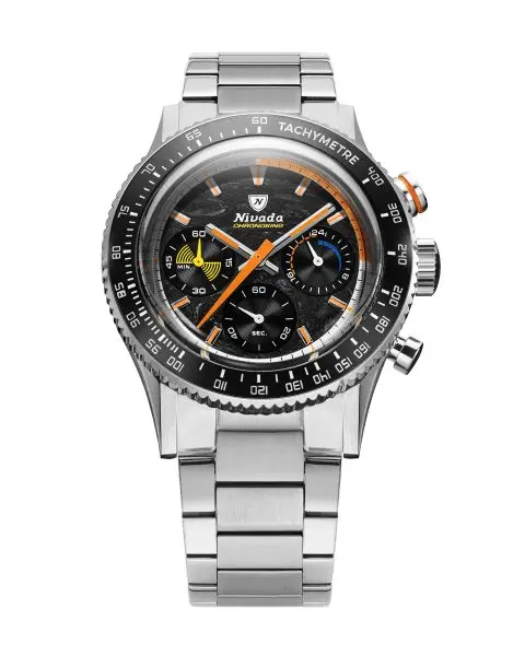 Nivada Grenchen Chronoking Mecaquartz Racing Carbon - Inter. Bezel - Bracelet Flat Link