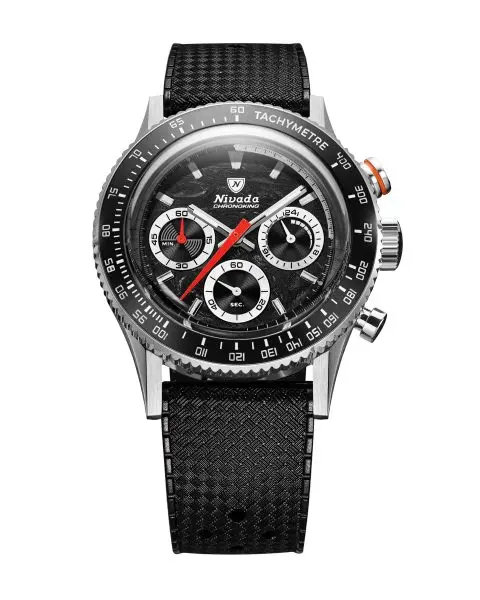 Nivada Grenchen Chronoking Mecaquartz Racing Black - Inter. Bezel - Black Rubber Tropic