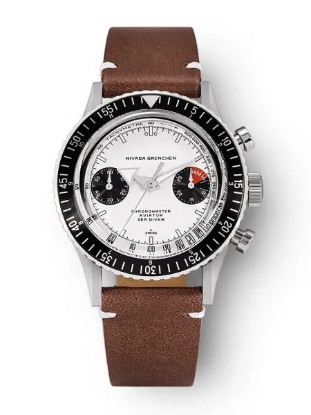 Nivada Grenchen Chronomaster White Panda Inter. Bezel - Manual - Brown leather White Stitching