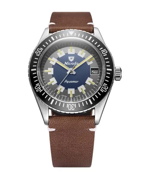 Nivada Grenchen Aquamar Vintage - Brown Leather White Stitching