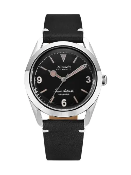 Nivada Grenchen Super Antarctic 3.6.9 Black Vintage - Black Leather White Stitching