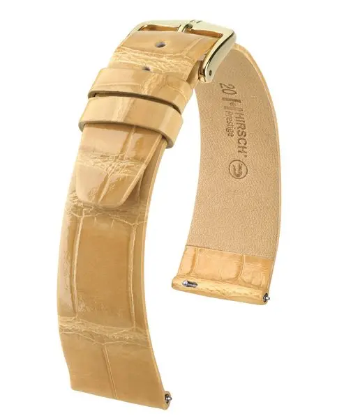 Řemínek Hirsch Prestige Alligator - béžový, lesk
