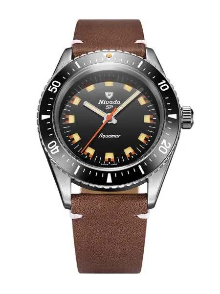 Nivada Grenchen Aquamar Black - Brown Leather White Stitching