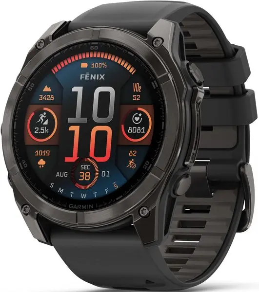 Garmin fenix® 8 AMOLED Sapphire - 51 mm - Carbon Gray DLC Titanium with Black | Pebble Gray Silicone Band, EU