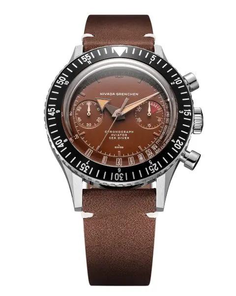 Nivada Grenchen Chronomaster Tropical 41mm - Brown Leather White Stitching