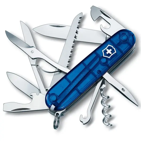 VICTORINOX nůž kapesní HUNTSMAN 91mm MODRÝ transparentní