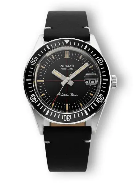 Nivada Grenchen Antarctic Diver 32038A - Black Leather White stitching