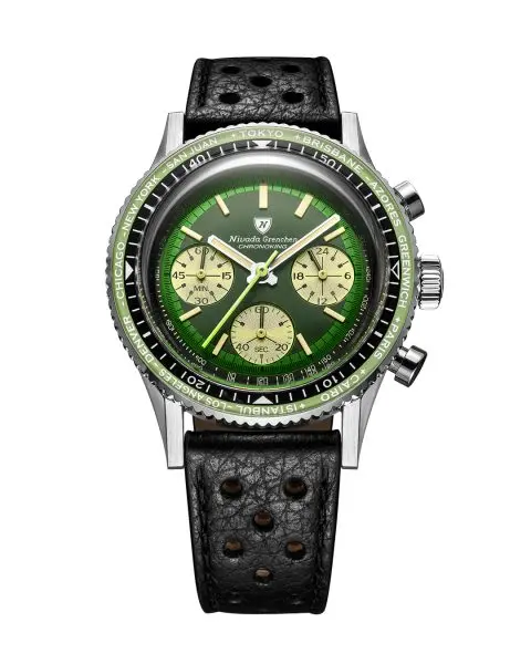 Nivada Grenchen Chronoking Racing Green - Inter. Bezel - Black Racing Strap