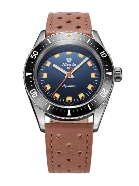 Nivada Grenchen Aquamar Blue - Brown Racing Strap