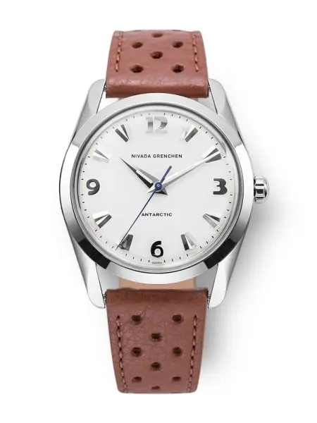 Nivada Grenchen Antarctic 35 mm - White Luminova - Brown Racing Strap