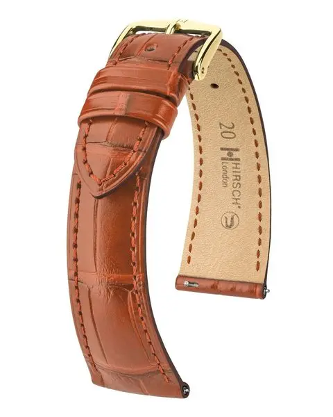 Řemínek Hirsch London Alligator - zlatohnědý, mat - 22 mm - L – Standardní délka (doporučujeme) - 18 mm - Zlatá