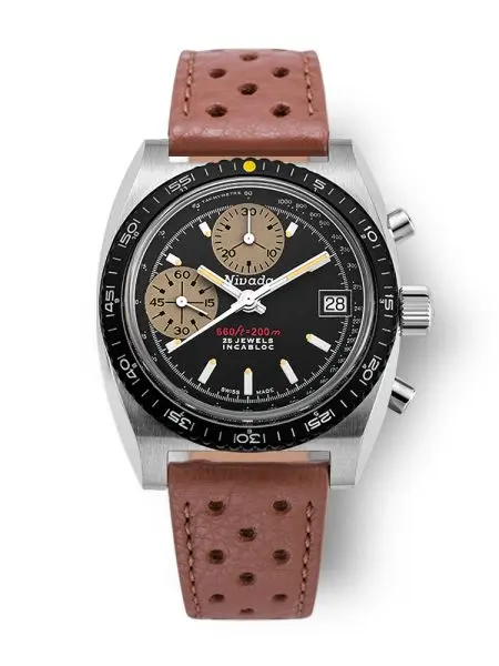 Nivada Grenchen Autochron Yellow Automatic - Brown Racing Strap