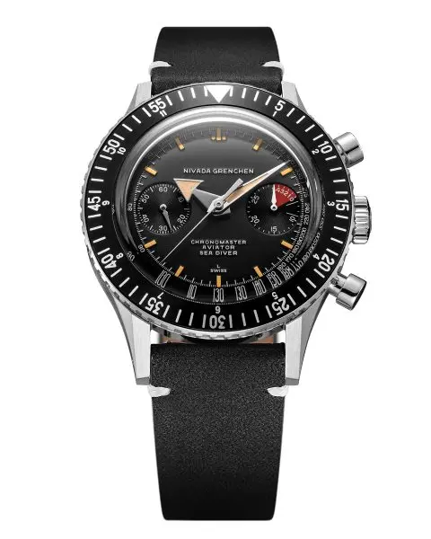 Nivada Grenchen Chronomaster Broad Arrow 41mm - Black Leather White Stitching