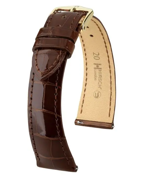 Řemínek Hirsch London Alligator - tmavě hnědý, lesk