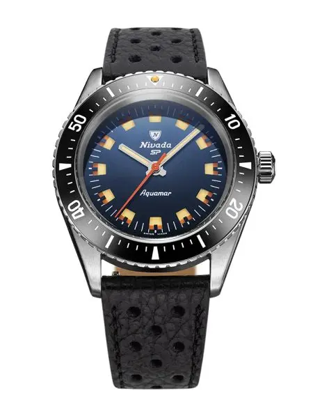 Nivada Grenchen Aquamar Blue - Black Racing strap