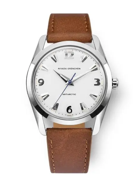 Nivada Grenchen Antarctic 35 mm - White Luminova - Brown Leather