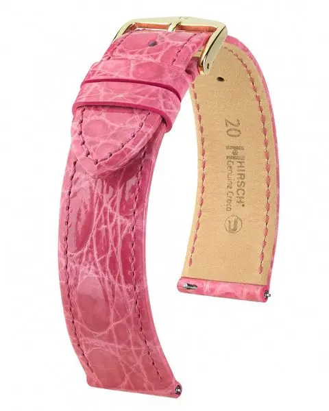 Řemínek Hirsch Genuine Croco - tmavě růžový, lesk