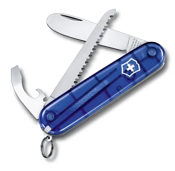 VICTORINOX nůž MŮJ PRVNÍ KAPESNÍ NŮŽ 84mm MODRÝ transparentní s pilkou