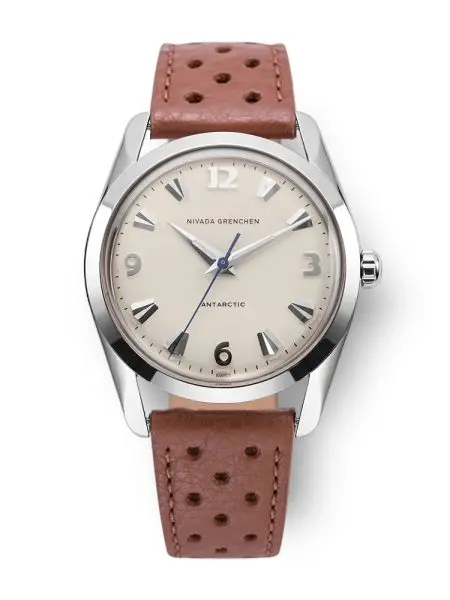 Nivada Grenchen Antarctic 35 mm - Eggshell White Luminova - Brown Racing Strap