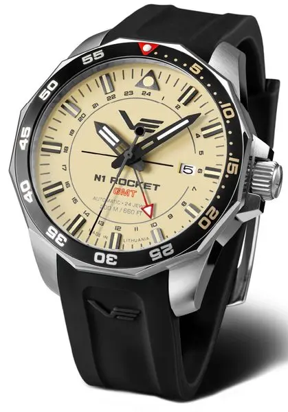 Vostok Europe N-1 Rocket Automatic GMT NH34-225A713S - Pískový-khaki silikonový řemínek