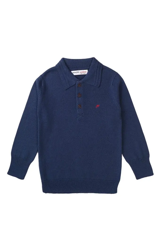 Tričko chlapecké Polo s dlouhým rukávem, Minoti, Retro 1, modrá - 116/122 | 6/7let