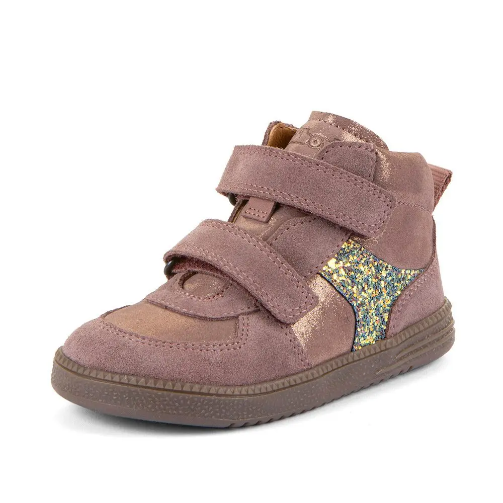 Dívčí celoroční kožené kotníkové barefoot boty LOOP HIGH-TOPS PINK/GOLD Froddo G2110157-5 - 29