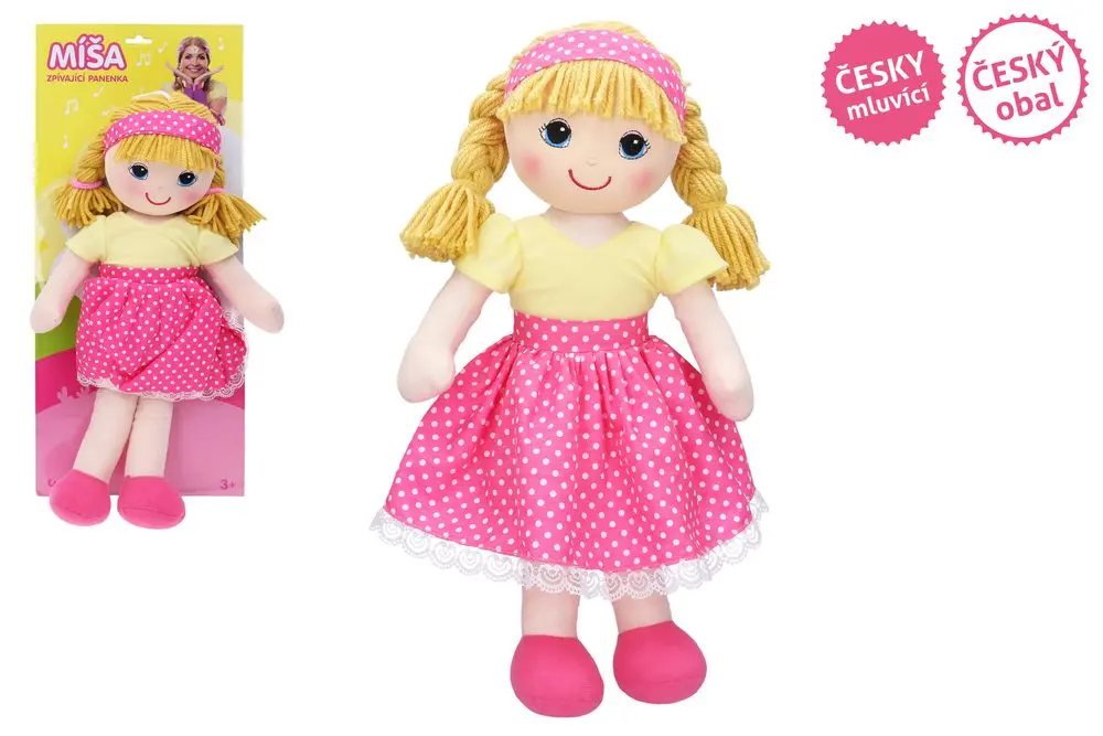 Zpívající panenka látková míša růžičková 55 cm