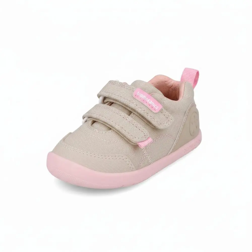 Dívčí barefoot plátěné tenisky LONA BASICA BEIGE Y ROSA Biomecanisc 262190-F884 -