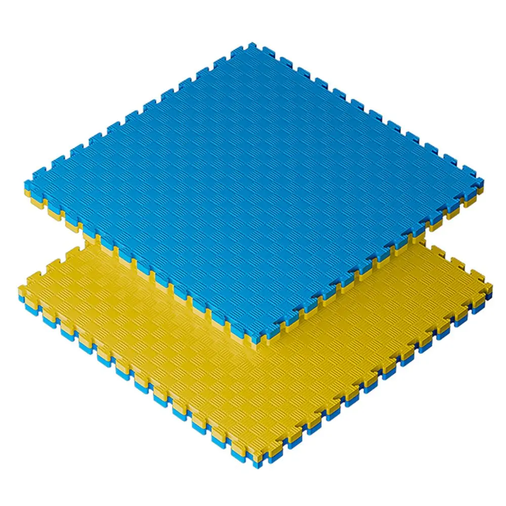 Sportago Tatami Taekwondo podložka 100x100cm žlutá-modrá vzor 2