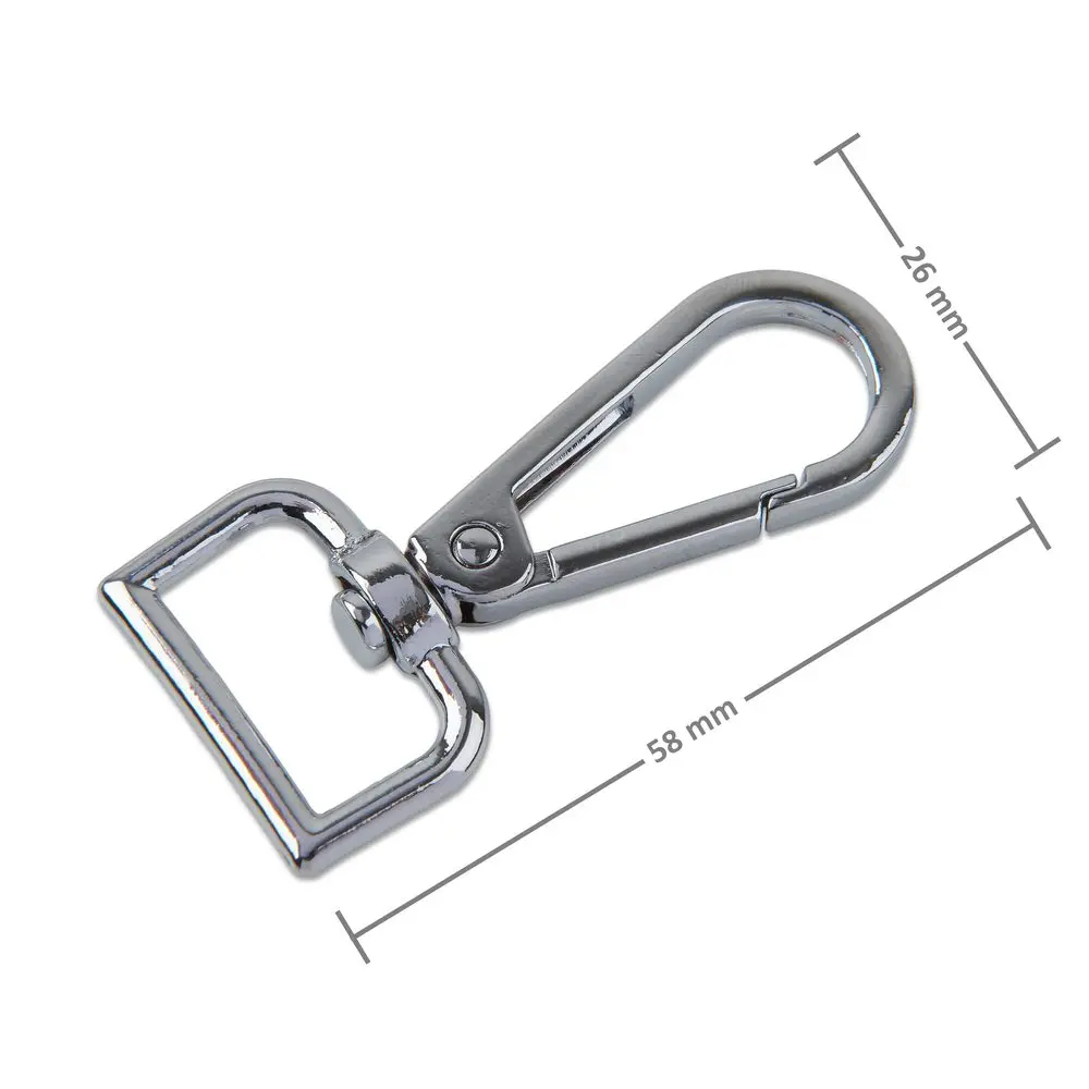 Galanterní karabina 26 x 58 mm v barvě platiny - 6 ks
