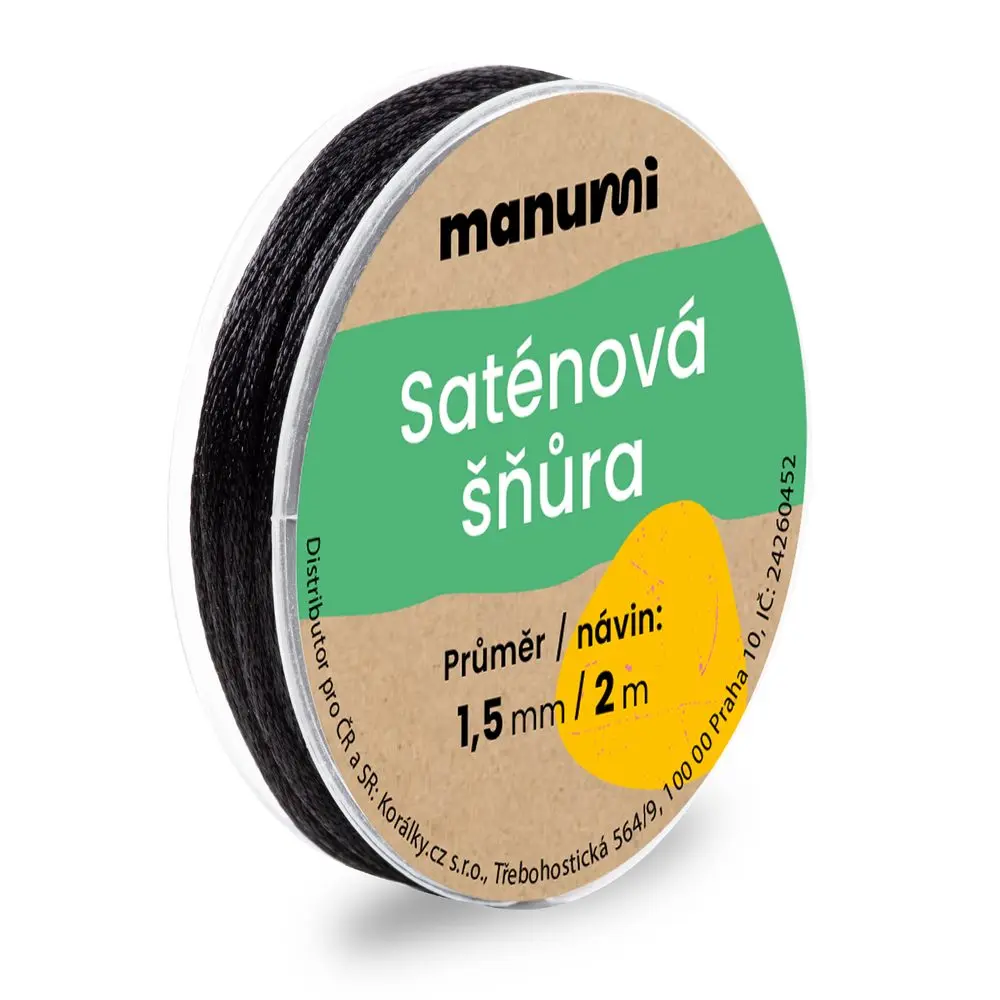 Nylonová saténová šňůra 1,5 mm/2m Black - 5 ks