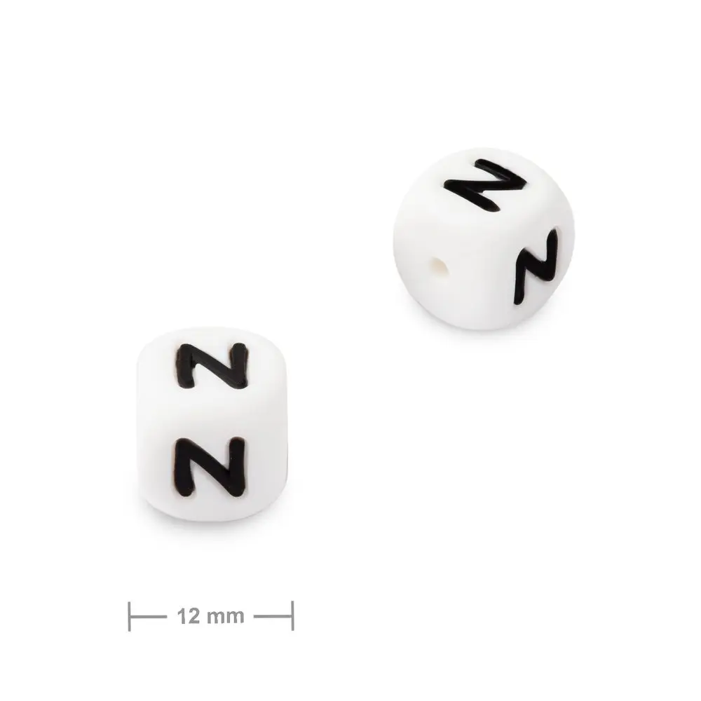 Silikonový korálek kostka 12 mm s písmenem N - 10 ks