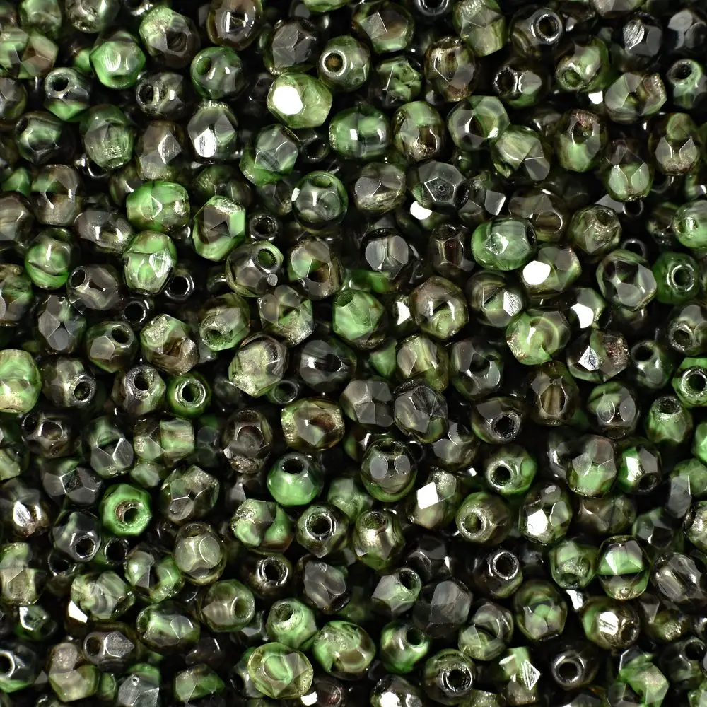 Manumi české broušené korálky 3 mm Green White Black -