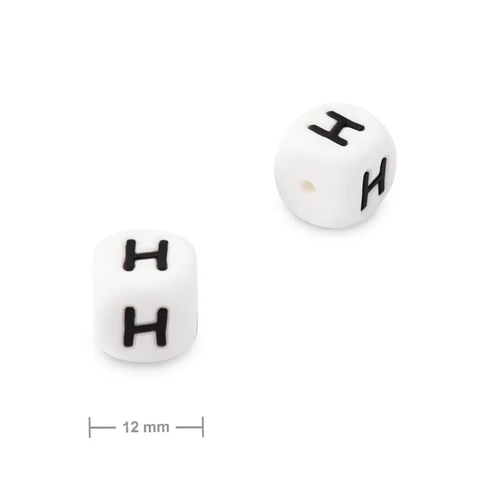 Silikonový korálek kostka 12 mm s písmenem H - 10 ks