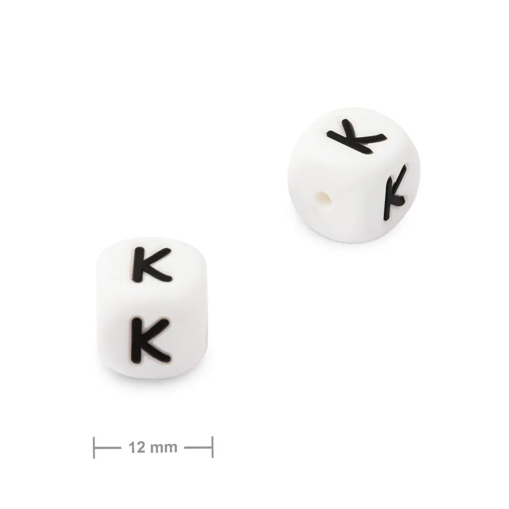 Silikonový korálek kostka 12 mm s písmenem K - 1 ks