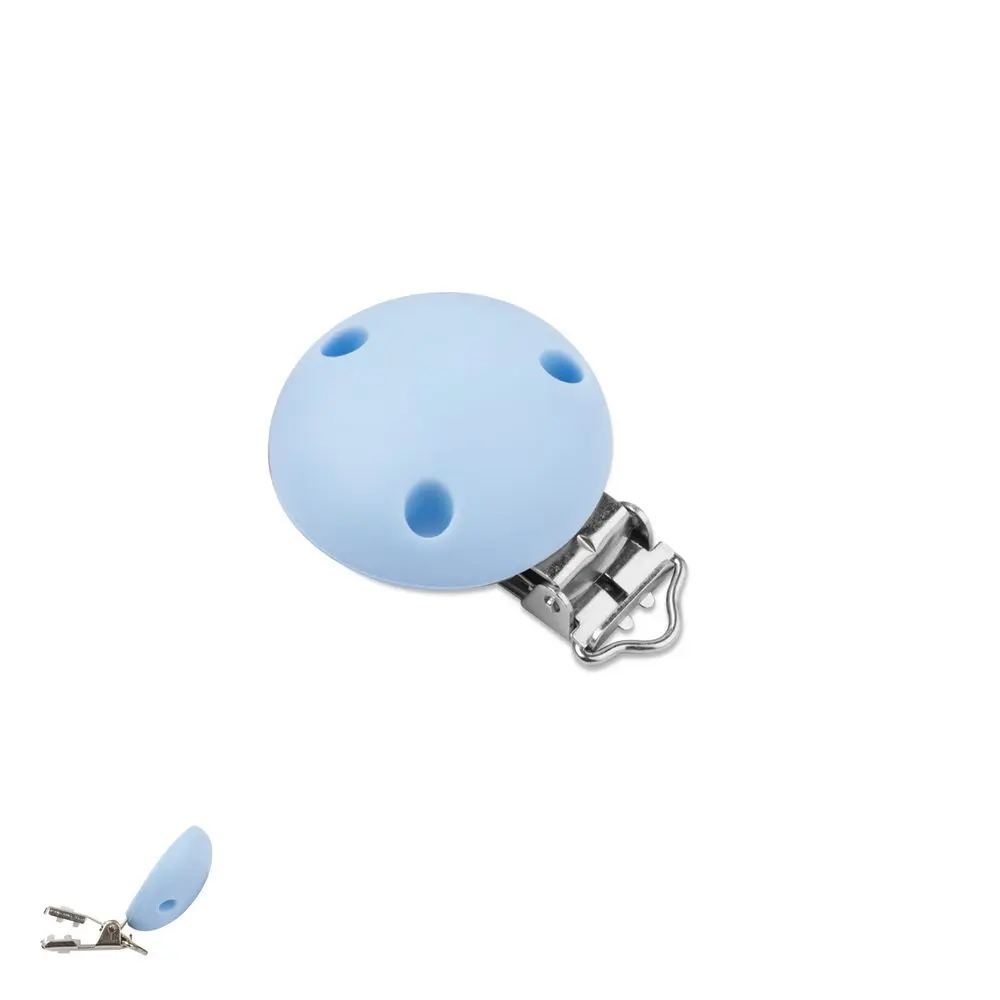 Silikonový klip na dudlík 34 mm s kovovou sponou Pastel Blue - 5 ks