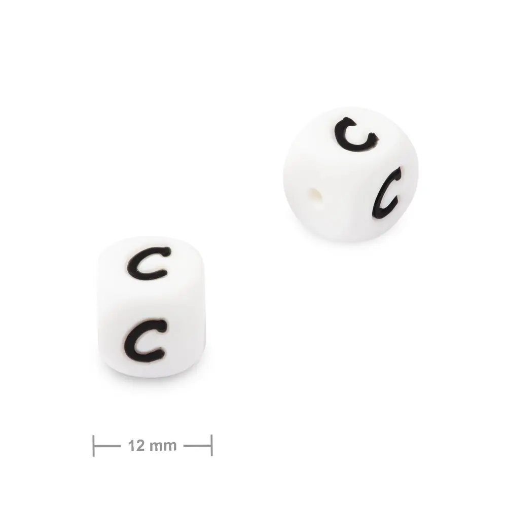 Silikonový korálek kostka 12 mm s písmenem C - 10 ks