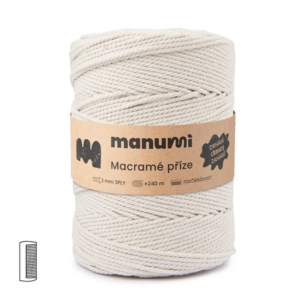 Manumi Macramé příze stáčená 3PLY 3mm 240m natural -