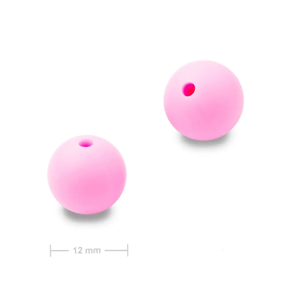 Silikonové kulaté korálky 12 mm Candy Pink - 4 ks