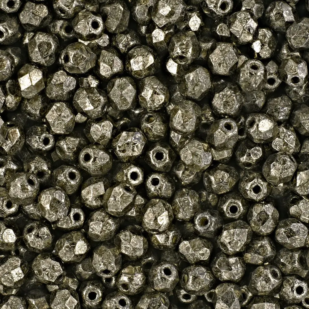 Manumi české broušené korálky 4 mm Coated Metallic Antique Platinum - 225 ks
