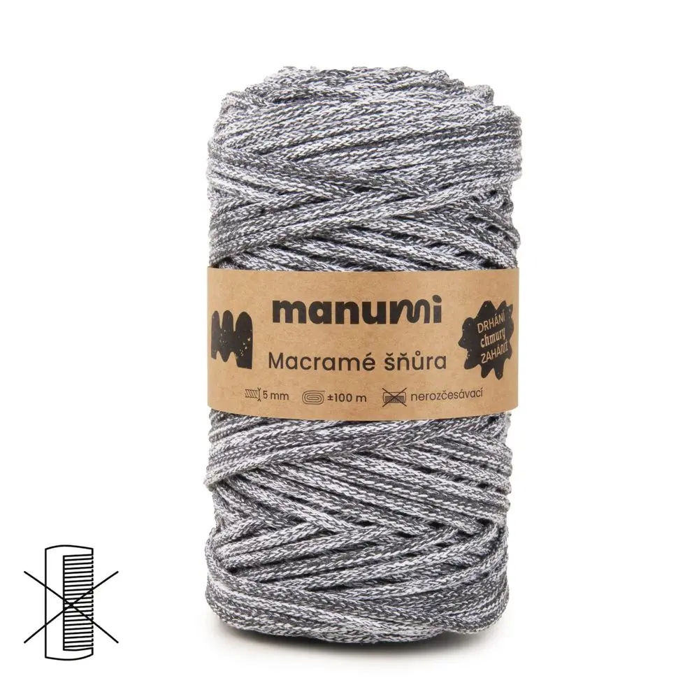 Manumi Macramé šňůra 5mm tmavě šedý melír - 1 ks