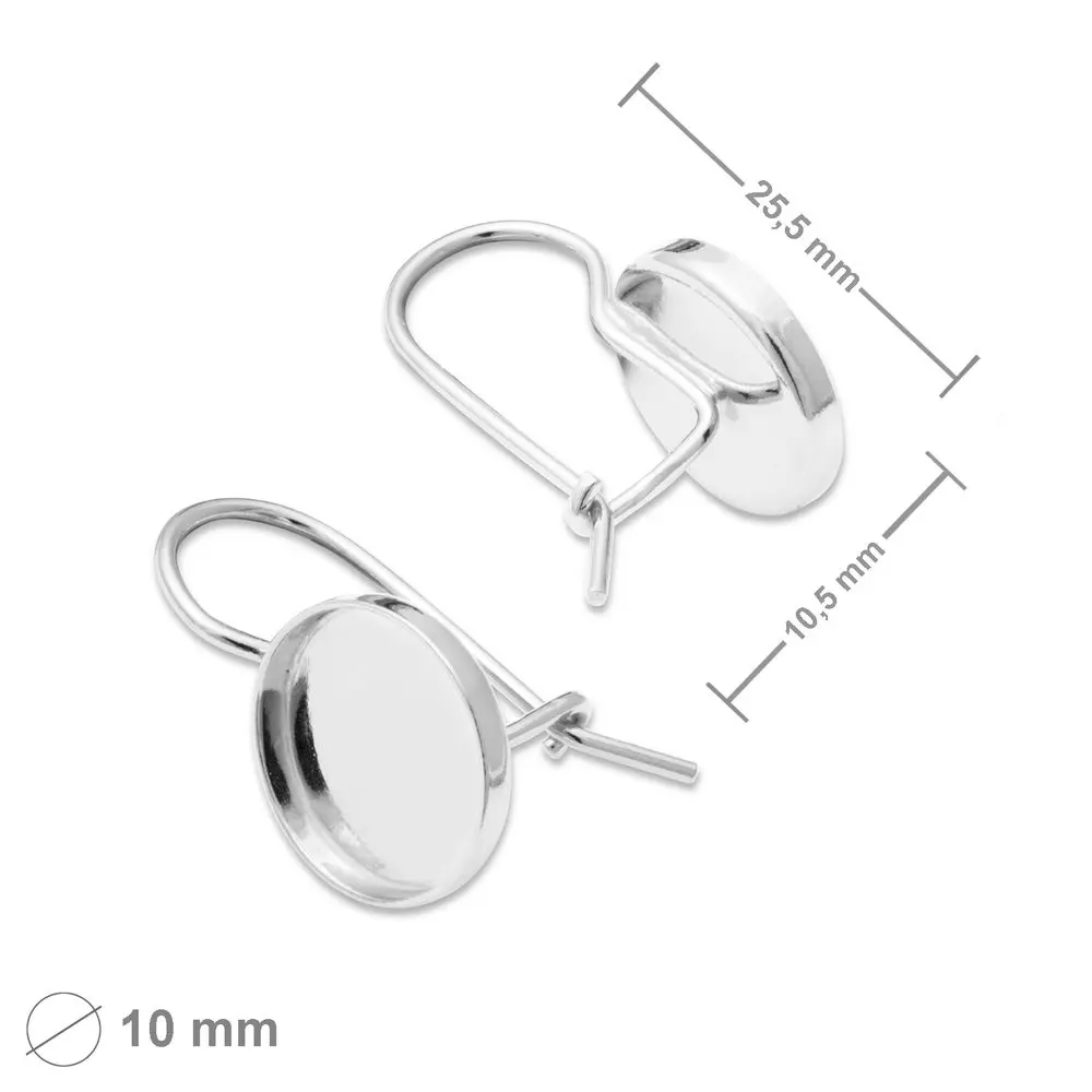 Stříbrné náušnicové háčky s lůžky 10 mm - 1 pár
