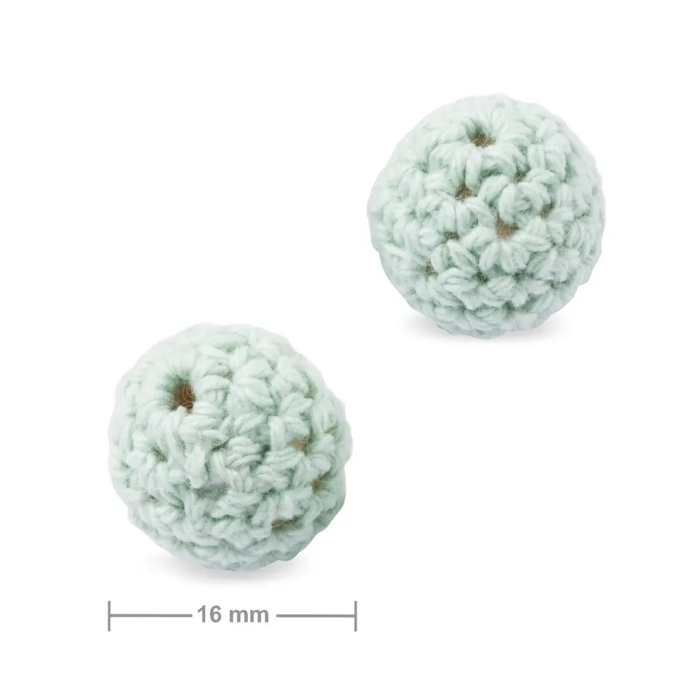 Háčkované korálky kulaté 16 mm Mint Green - 10 ks