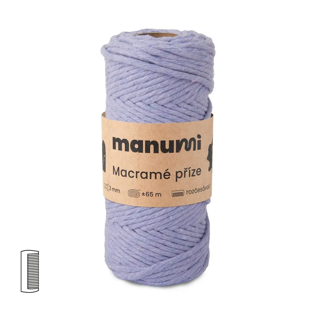 Manumi Macramé příze stáčená 3mm světle fialová -