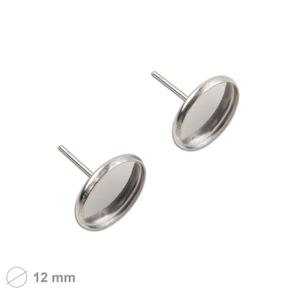 Bižuterní náušnicové puzety s kulatým lůžkem 12 mm z chirurgické oceli - 20 párů