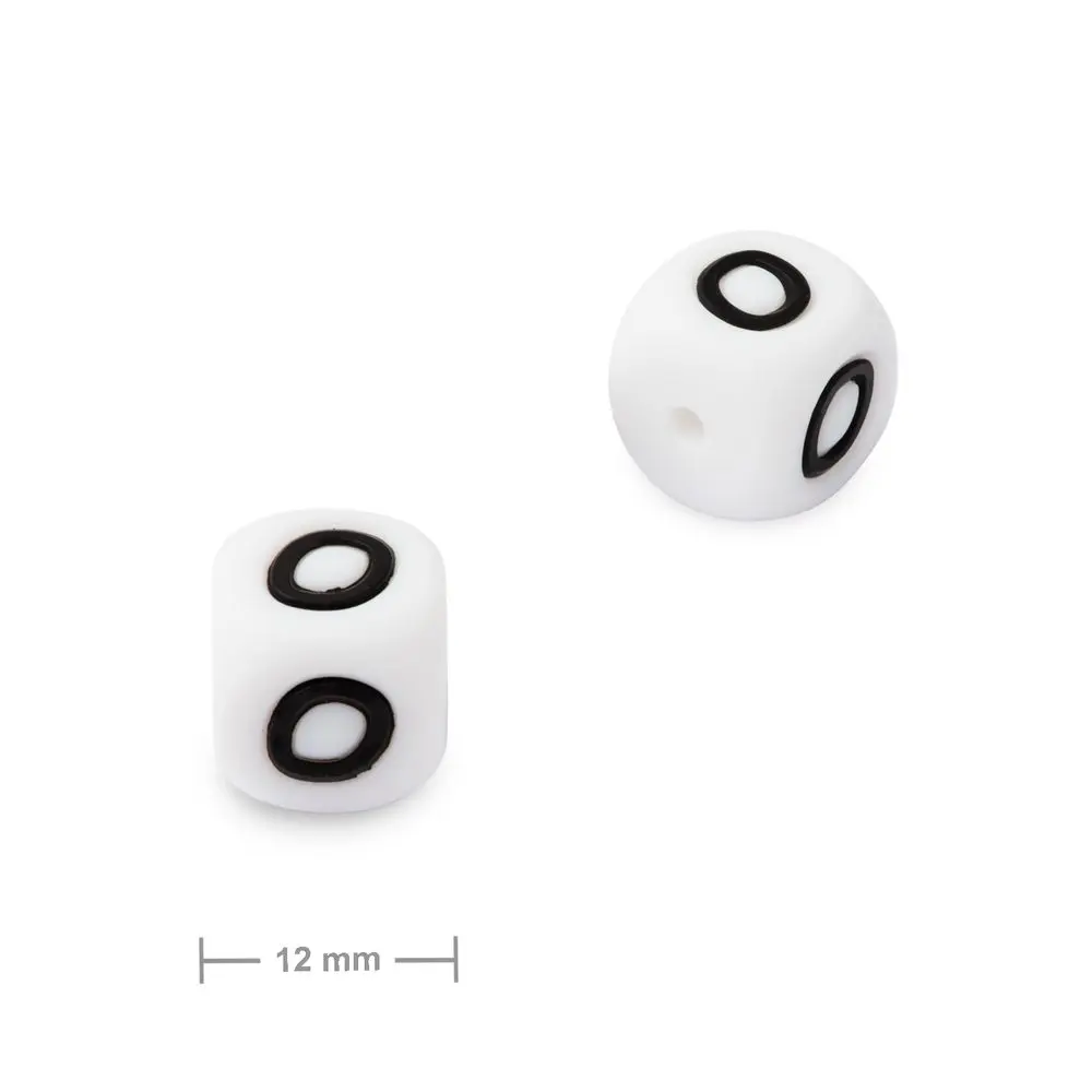 Silikonový korálek kostka 12 mm s písmenem O - 1 ks