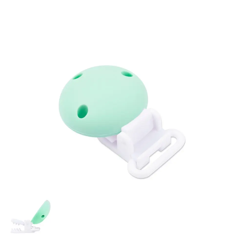 Silikonový klip na dudlík 33,5 mm s plastovou sponou Mint Green -