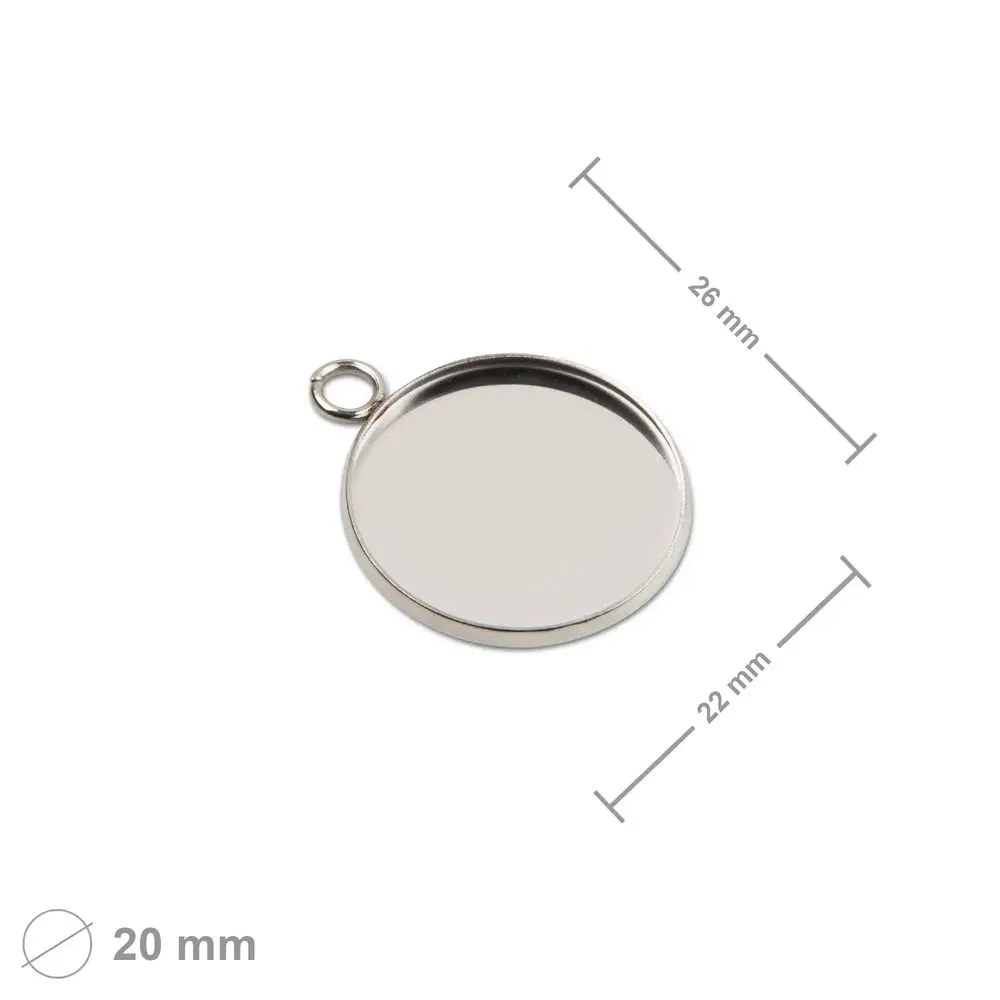 Bižuterní lůžko na přívěsek kulaté 20 mm z chirurgické oceli - 30 ks